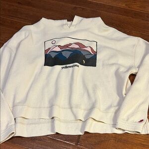 League Cream Waffle-Knit Sweater with Yellowstone Mountain Graphic